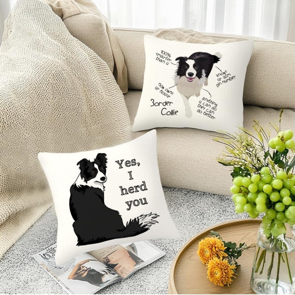 NWOT No Label Border Collie Pillow Case Set